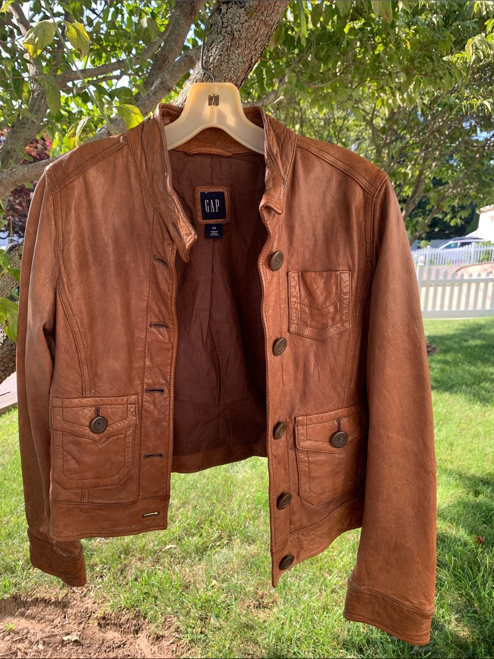 GAP Chestnut Brown Leather Button-Front Jacket